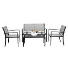 4 Pcs Outdoor Patio Conversation Set Furniture Set w/ Loveseat Sofa Table Chair