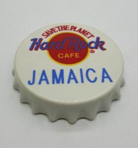 Vintage White Bottlecap Shaped Hard Rock Cafe Jamaica Magnet and Bottle Opener