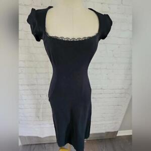bebe Vintage Lace-Trimmed Fishtail Hem Dress - Gorgeous! | Black | XS | EUC