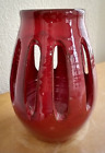 Impressive Large Dark Red Art Pottery Reticulated Vase Luminary Signed and Dated