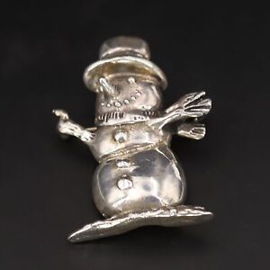 Sterling Silver - Christmas Snowman Brooch Necklace Pendant - 17g