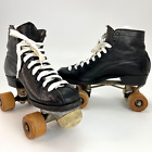 Vintage Chicago Hyde Roller Skates Black Leather Metal Skate Size 6 Wood Wheels