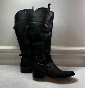 LL Bean Womens Genuine Leather Zip Knee High Riding Boots Size 8M Black RARE