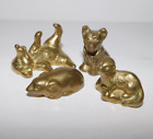 Lot  4 VTG Canada Brass Animal Miniature small Figures Mouse Otter Dog 1.5 - 2