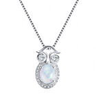 Fashion Silver Simulated Opal Owl White Simulated Opal Pendant Necklace Wedding