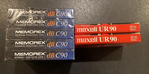 Lot of 7 Blank Audio  Cassette Tapes Memorex db C90 & Maxell UR-90 Minute