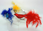 Clip-on Feathered Glass Fancy Bird Ornaments - 4 pc. Assorted Set