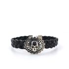 King Baby Studio Black Braided Leather Bracelet With Small Skull USA .925