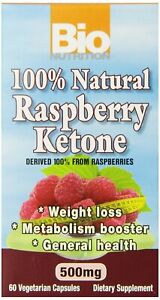 Bio Nutrition 100% Natural Raspberry Ketone Vegi-Caps, 500 mg, 60 Count