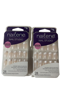 2 Pack Nailene Nail Studio Glue On Nails Medium French Manicure 28 Ct #71281