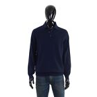 BRUNELLO CUCINELLI 2365$ Navy Blue Long-Sleeved Cashmere Polo Shirt