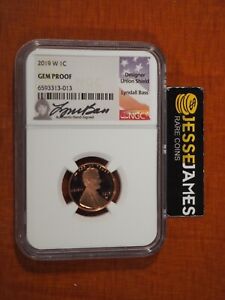 2019 W PROOF LINCOLN CENT NGC GEM PROOF LYNDALL BASS SIGNED 1C PENNY W MINT MARK