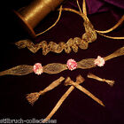 ANTIQUE gold Metal mesh trim f. rococo ribbon work rosette ruffle lace 1800s vtg