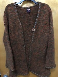 Lemo USA Cardigan Sweater Womens Size XL Vintage Orange Knit Boho