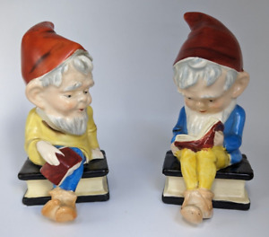 Vintage Set of (2) Ceramic Elves/Gnomes Book Ends