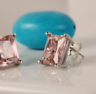 8CT Pink Created Sapphire  Stud Earrings In 925 Sterling Sliver