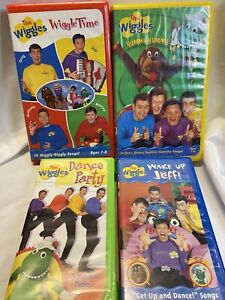 The Wiggles VHS Yummy Dance Party Wake Up Jeff Wiggling Wiggle Lot of 4 W Car!!