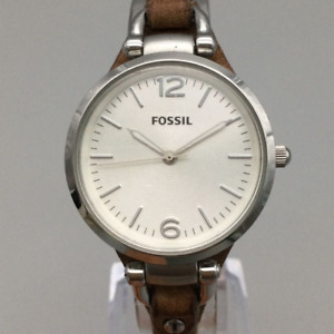 Fossil Georgia Watch Women Silver Tone 50M ES3060 Leather Band New Battery a8