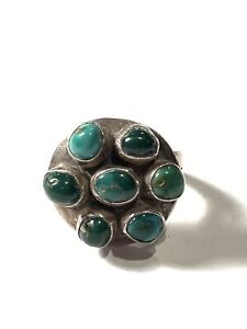 Vintage Old Pawn Sterling Silver Green Turquoise Cluster Ring Sz 8
