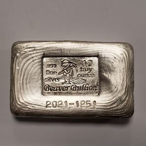 10 oz .999 Silver Bar - 2021 Poured Silver - Beaver Bullion - SKU-F6160