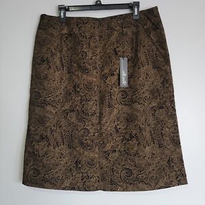 Willi Smith Women's Size 14 Tan Brown Paisley Print Straight Side Zip Skirt NWT