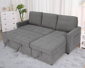 L Shaped Sleeper Sofa, Pull Out Couch Bed with Storage Chaise for Living Room US