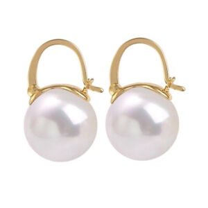 14mm Pearl Earrings 925 Sterling Silver Huggie Earrings Womens Fashion Jewelry