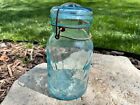 Vintage Atlas E-Z Seal Blue Mason Jar Quart Glass with Wire Bail Lid