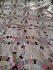 New ListingVintage Double Wedding Ring Quilt Hand Stitched  Feed Sack, Cotton Fabrics 76x80