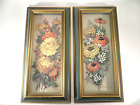 Vintage 2 Floral Paper Asters & Sunflowers Shadow Box Art by Robert Laessig 18x9