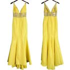 Jovani Yellow Beaded V-Neck Mermaid Prom Dress Formal Long Gown Pageant Size 2