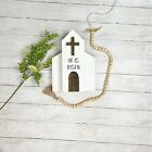 He Is Risen Wooden Church with Cross Shelf Sitter, Easter Decor or everyday