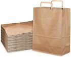 [100 Pack] Medium Kraft Brown Paper Bags with Paper Handles 10 x 5 x 13 inches