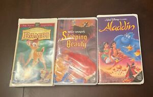 New ListingWalt Disney VHS lot Of 3 Oiginal Classics Movies Bambi Aladdin Sleeping Beauty
