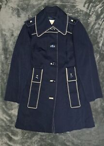 1960's Vintage MOD MAID Navy Blue Nautical Trenchcoat Coat S
