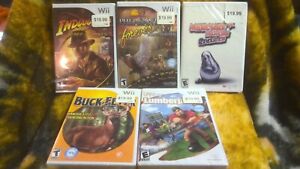 New ListingLot of 5 Wii Games NEW FACTORY SEALED! Indiana Jones, Buck Fever, Lumberjack++