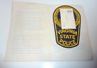 Very Rare Virginia State Police Patch With Historical Folder + Business Card