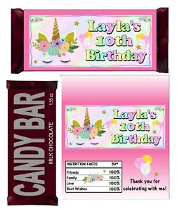 RAINBOW UNICORN CHOCOLATE BAR BIRTHDAY PARTY FAVORS CANDY BAR WRAPPERS