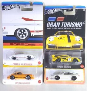 4 Car Lot Hot Wheels Porsche 911 GT3 White, Grand Turismo RS, 956 Speeder '71