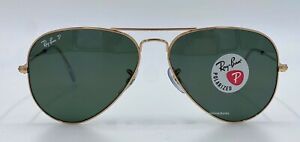 Ray Ban Aviator Gold RB3025 001/58 Polarized Green Sunglasses 55 mm NEW