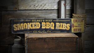 Custom Family Smoked BBQ Sign - Rustic Hand Made Vintage Wooden