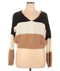 No Comment Sweater Womens Size 3X Multi Color Block Cable Knit Pullover V Neck