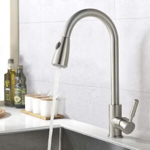 Commercial Kitchen Sink Faucet Pull Out Sprayer Mixer Tap Brushed Nickel