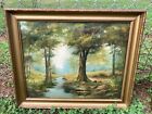 vintage framed oil painting on canvas signed willard Page antique art stream