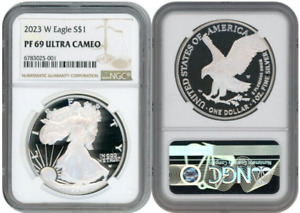 2023 - W Silver American Eagle S$1 NGC PF69 Ultra Cameo Brown