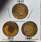 1893 1897 1889 Indian Head Penny Lot Of 3