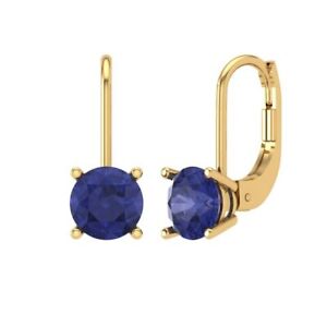 2ct Round Solitaire Drop Dangle Simulated Tanzanite Earrings 14k Yellow Gold