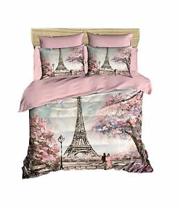 Paris Bedding Set Eiffel Tower Themed 100% Cotton Quilt/Duvet Cover Set 3 Pcs