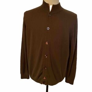 MIVANIA Italy MENS Cashmere Sweater Cardigan Brown Button Up Orange Trim XL Fit