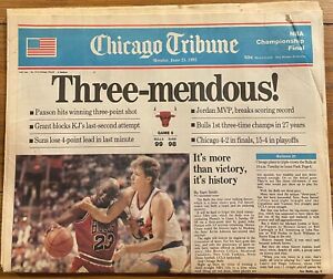 1993 Chicago Tribune Full Newspaper Bulls June 21, 1993 Three-Mendous!